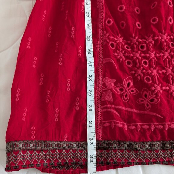 Johnny Was Dress Women's Small Red Eyelet Embroidered Scalloped V-Neck Babydoll - Picture 16 of 16